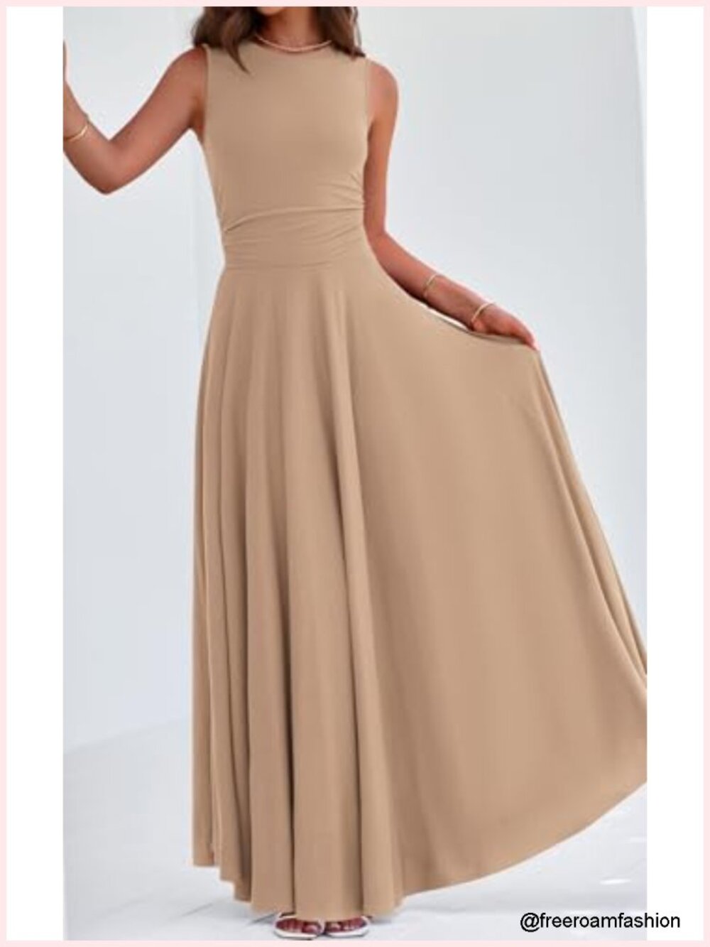Sleeveless Crewneck A-Line Maxi Dress Stretch Tank Flowy Long Dress - Picture 3 of 6